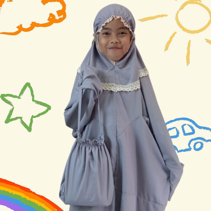 Mukena anak SD SMP terusan  lajuran Remaja polos renda kalung katun free tas