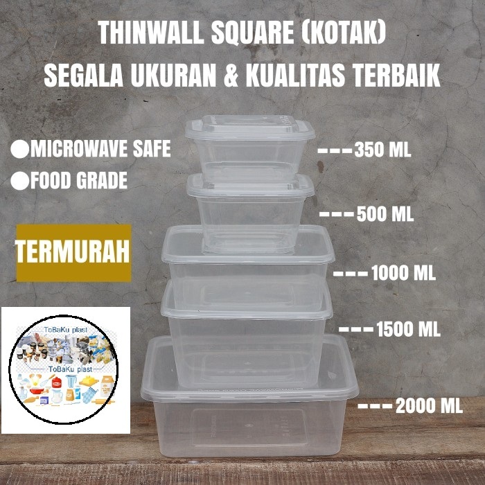 Thinwall KOTAK BESAR 1000ML 1500ML 2000ML 3000ML food container box tempat makan plastik kotak nasi