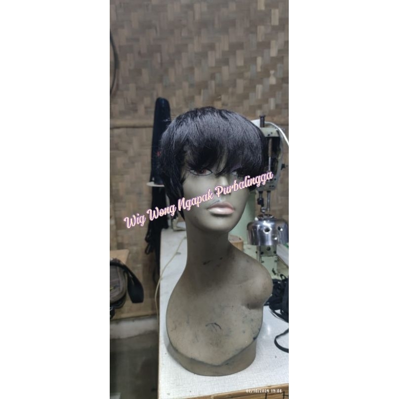 wig pria pendek warna hitam
