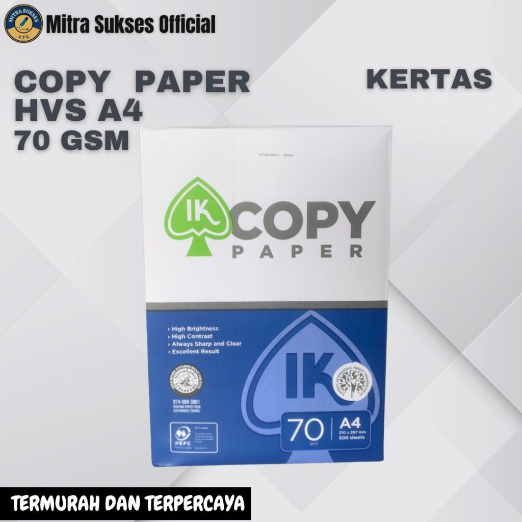 

Ay00! KERTAS HVS A4 COPY PAPER 70 GR [1 KARTON]