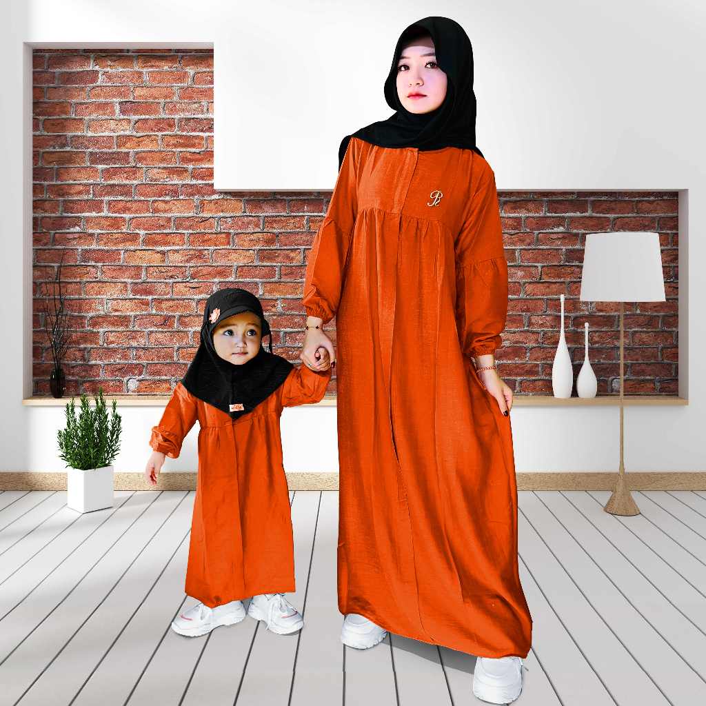 Gamis Ibu Dan Anak Couple 1 - 14 Tahun Zea Isvara Bahan Polo Linen Premium