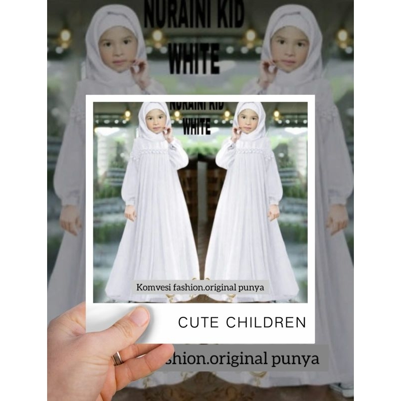 baju gamis dres anak non hijab Nuraini kids moscrep airplow mix tille dan renda premium  termurah