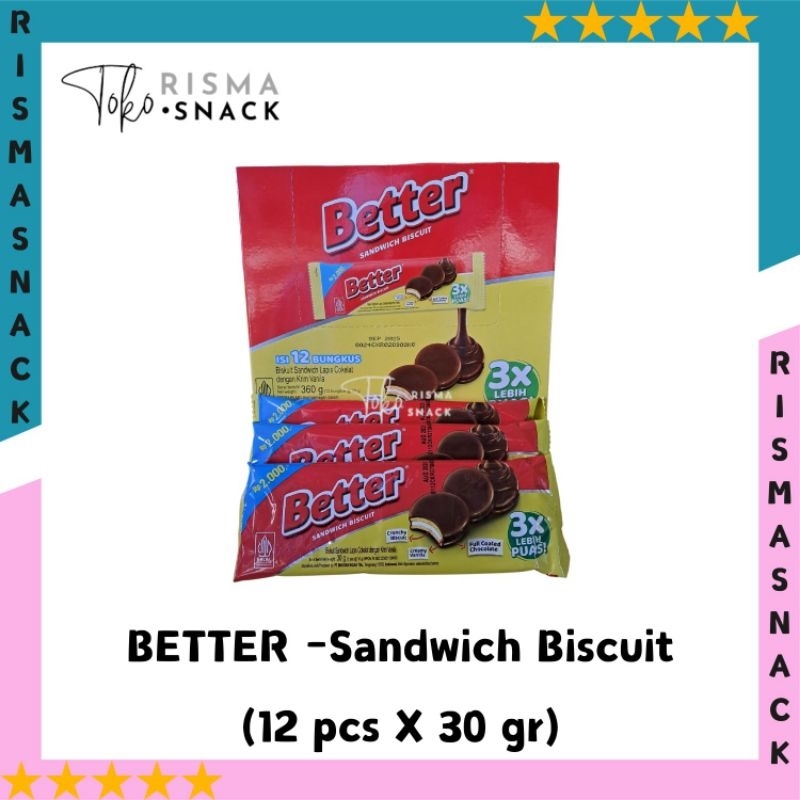 

Better Roma Sandwich Cream Chocolate Vanilla Box kemasan (12pcs x 30gr)