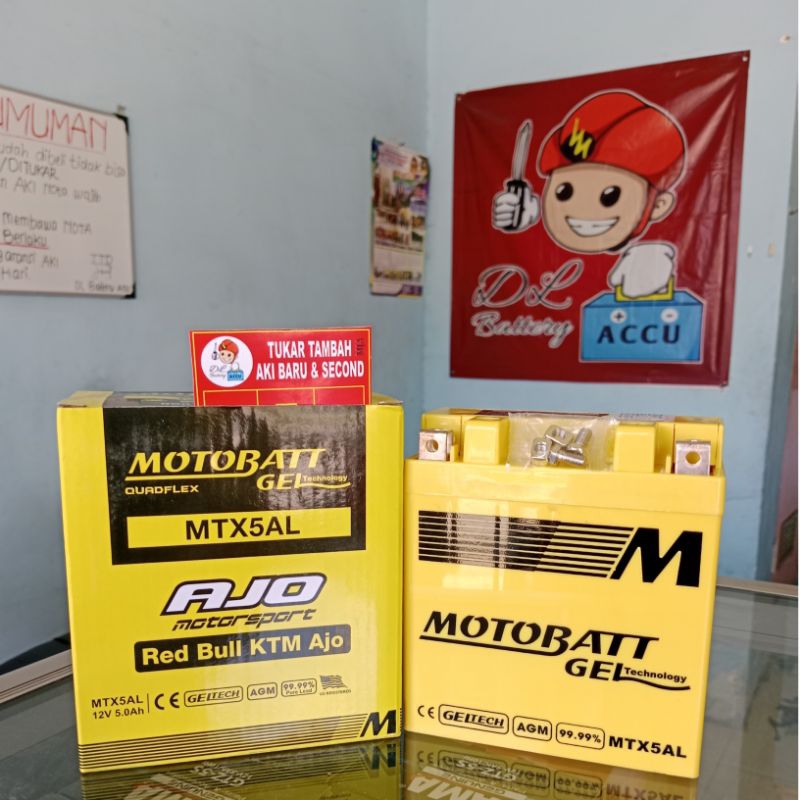 AKI MOTOBAT Gel Technology MTX5AL (Kering)  QUADFLEX. Mio Sporty Vega Kaze Jupiter Grand Astrea DLL