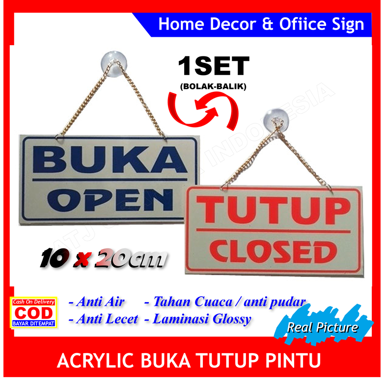 

akrilik buka tutup pintu open closed papan petunjuk acrylic sign toko kantor warung dll