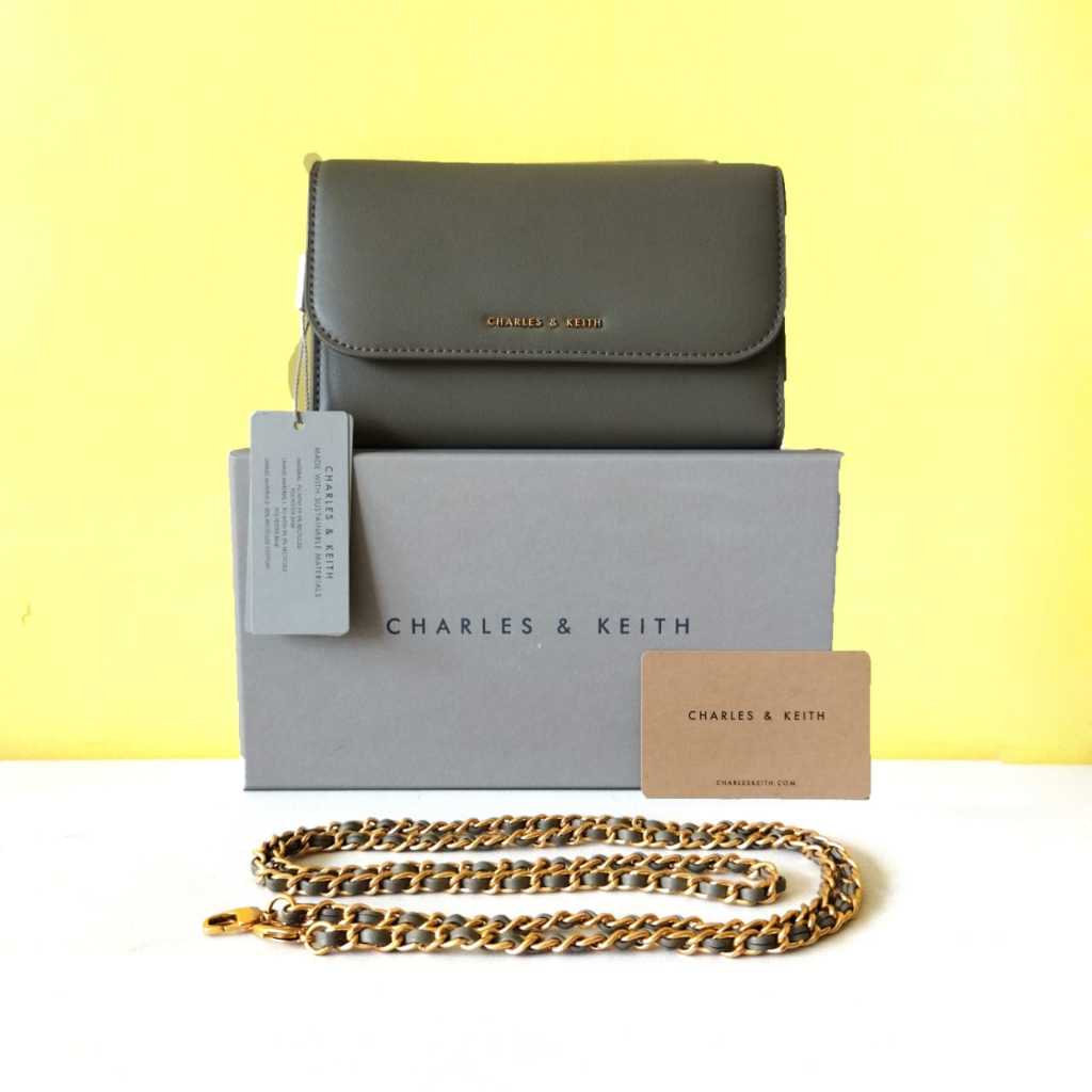 ANNYEONG HASEYO GIFT SHOP | Charles and Keith Magnetic Front Flap Long Wallet - Khaki | CK6-10840550