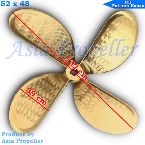 Propeller / Baling baling kapal Kuningan ukuran 52 x 48 Putaran Kanan (RH) 4 daun - Asia Propeller