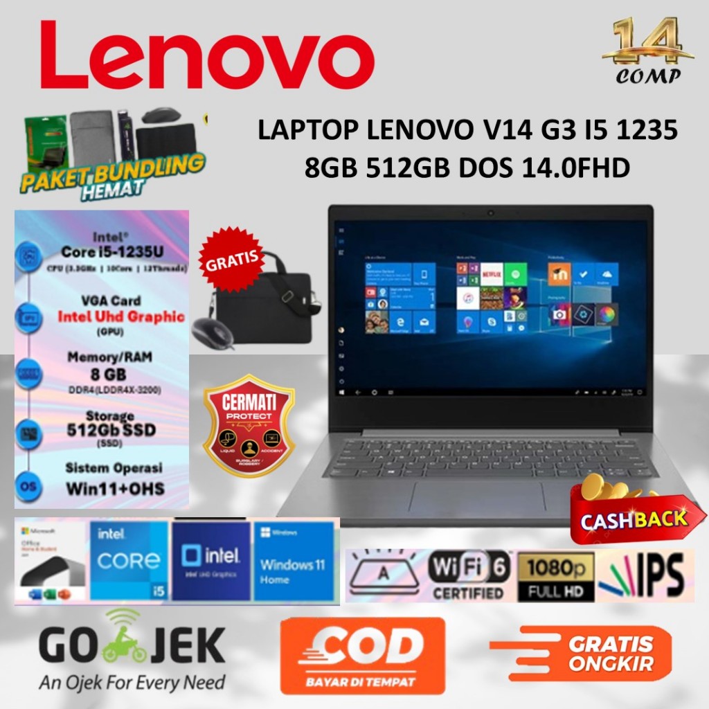 LAPTOP LENOVO V14 G3 I5 1235 8GB 512GB DOS 14.0FHD 2Y GRY