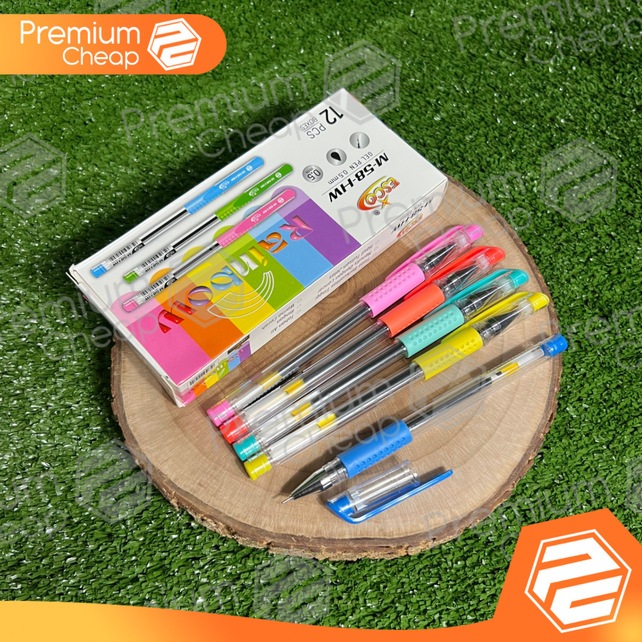 

[12 PCS] Pulpen Pen Gel Esco Rainbow Tinta Hitam