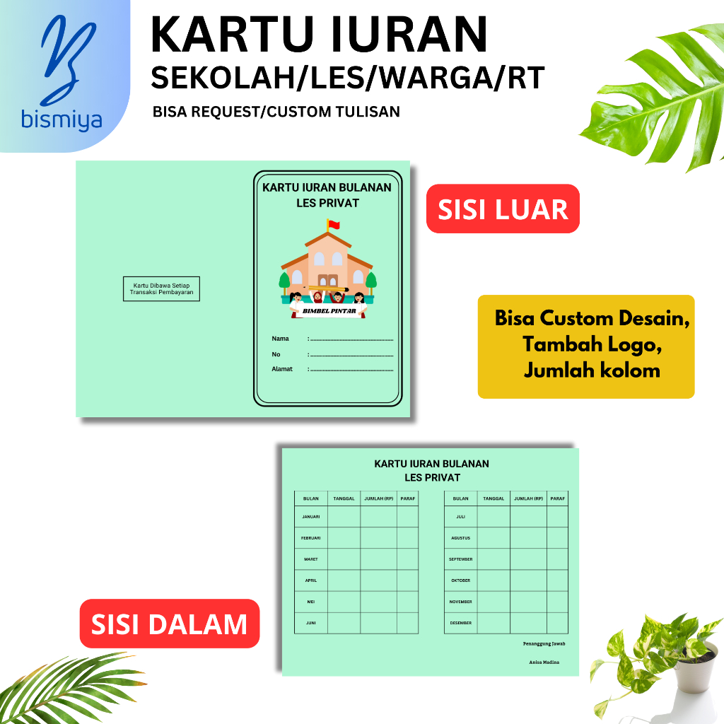 

Kartu Iuran / SPP sekolah / Infaq mushola masjid / Angsuran / Arisan rt