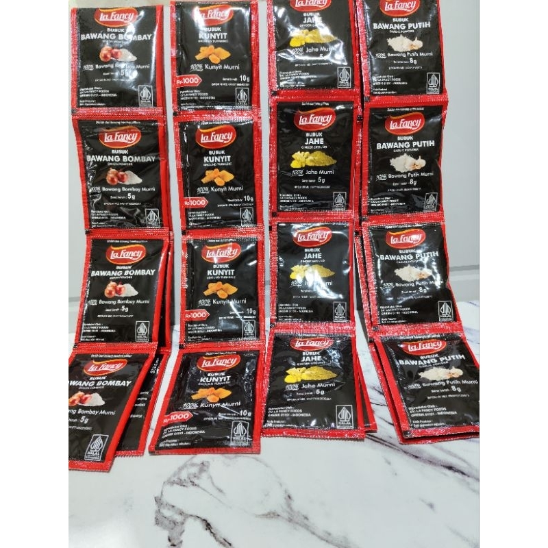 

La Fancy Sachet bawang Bombay/ Kunyit/ Jahe/ Bawang putih/ Jinten/ Pala/Merica Hitam/ Kayu Manis