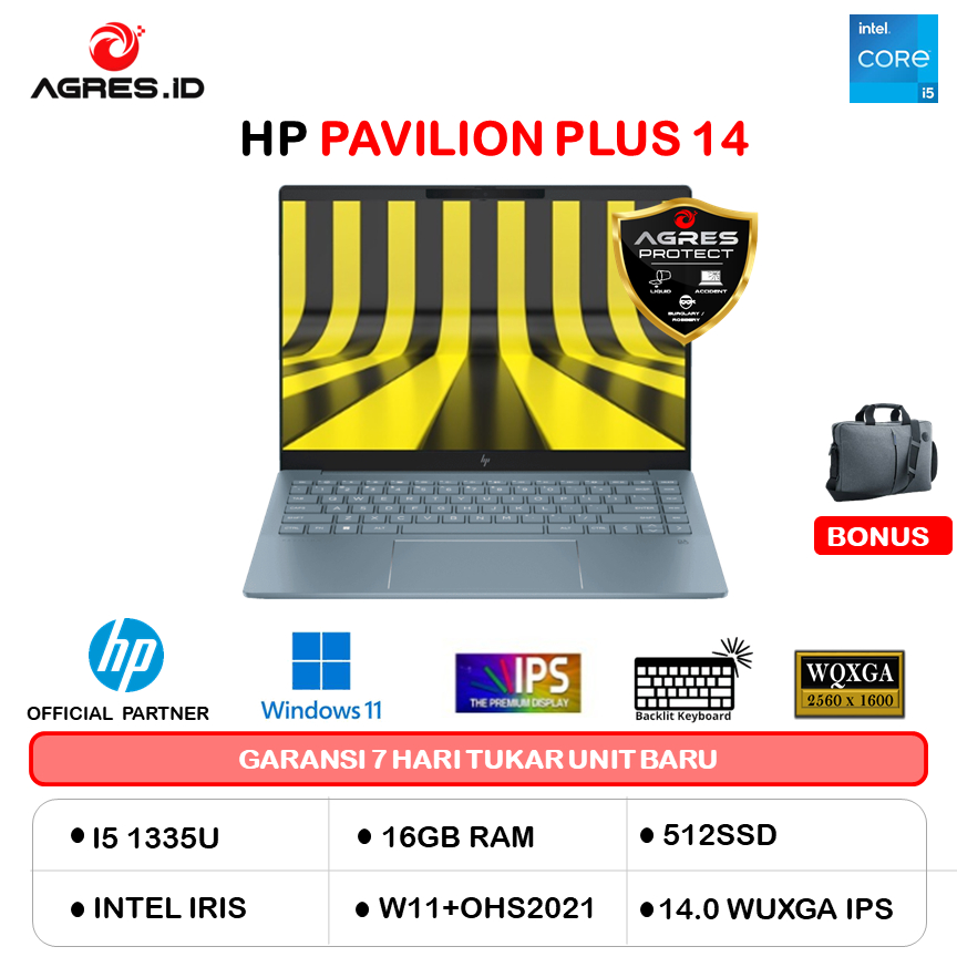 HP PAVILION PLUS 14 I5 1335 16GB 512GB W11+OHS 14.0WUXGA IPS BLIT 2Y SLV -EW0020TU