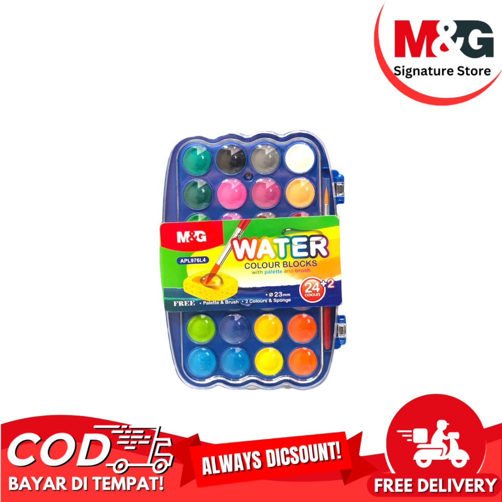 

Cat Air Padat Mini M&G 24+2 Warna dengan Palet dan Brush Water Colour Blocks #APL976L4