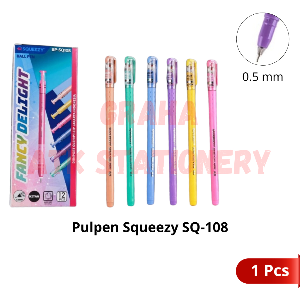 

[1 Pcs] Pulpen Squeezy SQ-108 Fancy Delight / Ball Pen / Pena 0.5mm SQ-108 Fancy Delight