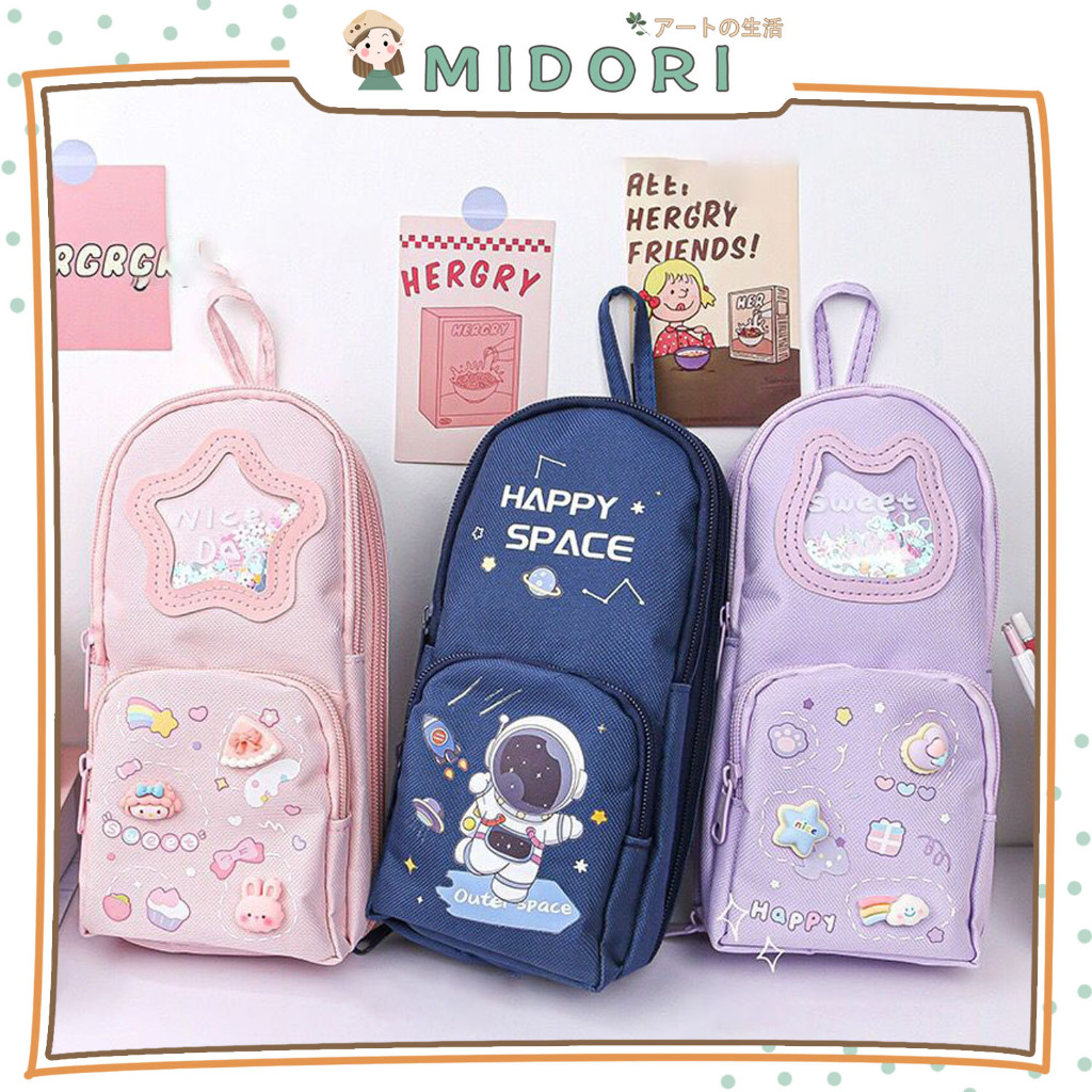 

[MIDORI] Kotak Pensil CARTOON BACKPACK Pencil Case Pencil Bag Tempat Pensil Resleting Stationery Multifungsi - F0284