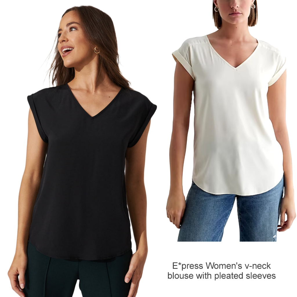 E*press women short sleeve v-neck with pleated blouse/blouse wanita branded/blouse wanita terbaru