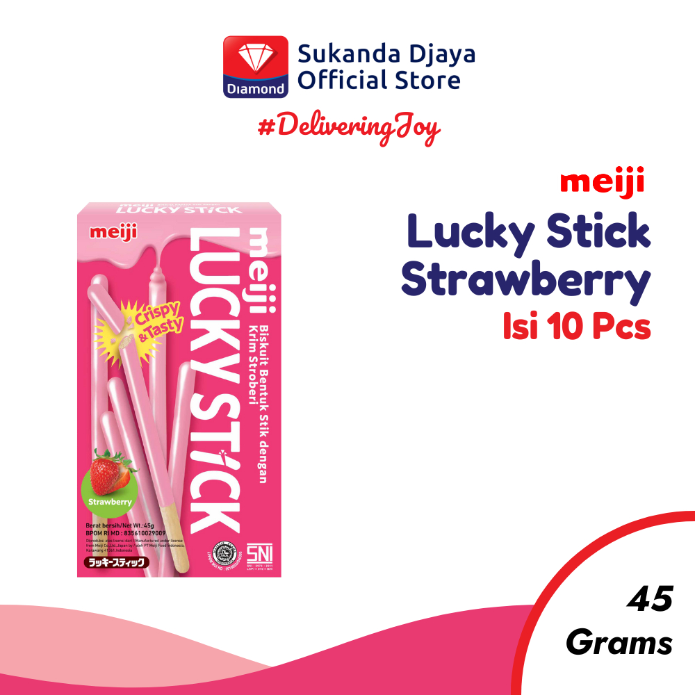 

Meiji Lucky Stick Biscuit Strawberry Snack Ringan 45 Gr [ISI 10 PCS]