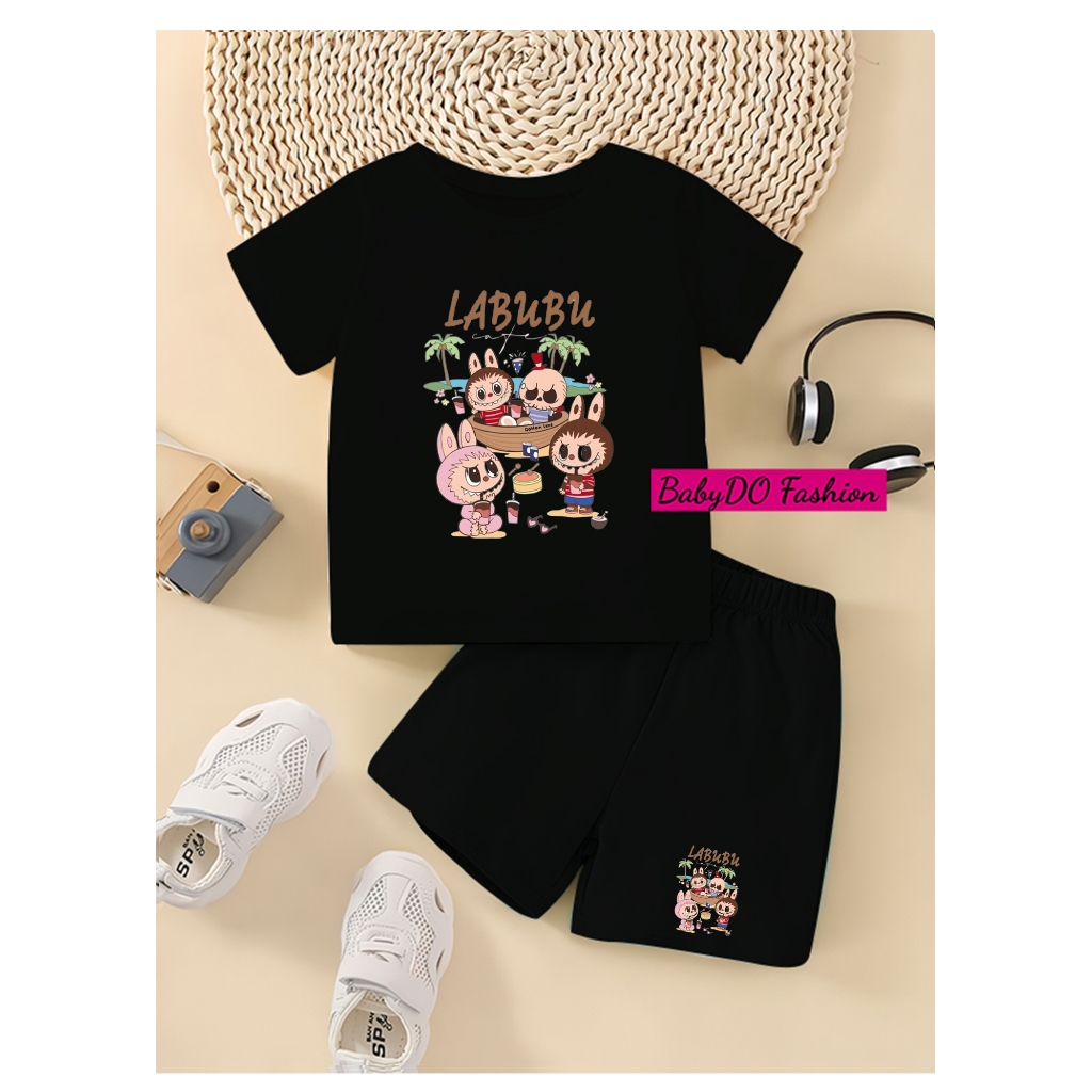 BabyDo Setelan Anak Motif LABUBU PANTAI/Set Baju Anak Laki Laki & Perempuan Usia 2-10 Tahun/Pakaian 