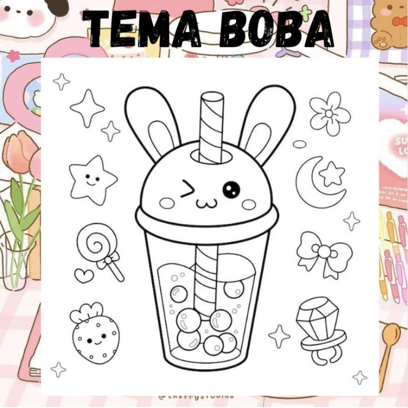 KERTAS MEWARNAI/KERTAS MENGGAMBAR/BUKU GAMBAR/COLORING/SKETSA BOBA/BOBA