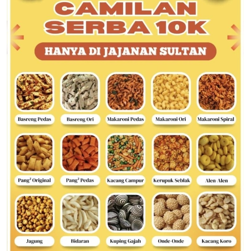 

Camilan Serba 10 Ribuan 250gr Pedas Manis Asin Gurih//Cemilan Snack Murah //Snack Termurah Bikin Ketagihan