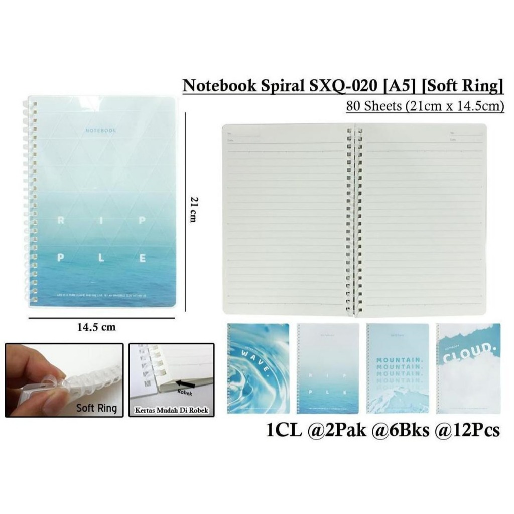 

WENGU NOTEBOOK SPIRAL SOFT RING NOTEBOOK - BUKU SPIRAL 80 LEMBAR Sxq-020 - A5 B5