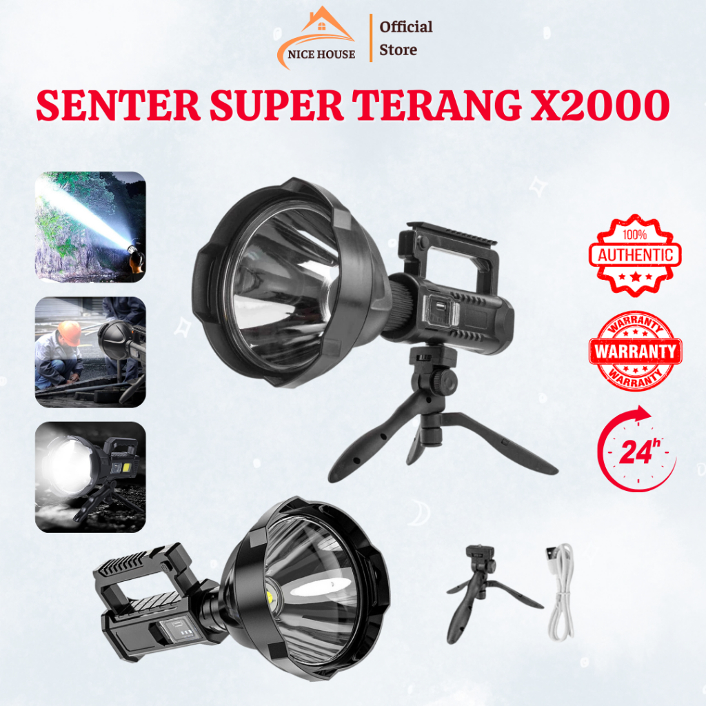 [Original] Senter super terang X2000 W591 Big Lamp LED XHP70 USB charger hp anti air jarak peneranga