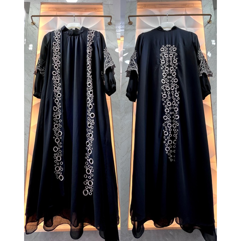 gamis ceruty bordir premium Gamis Dress 2 in 1 Inner Outer Bordir gamis bordir pesta mewah