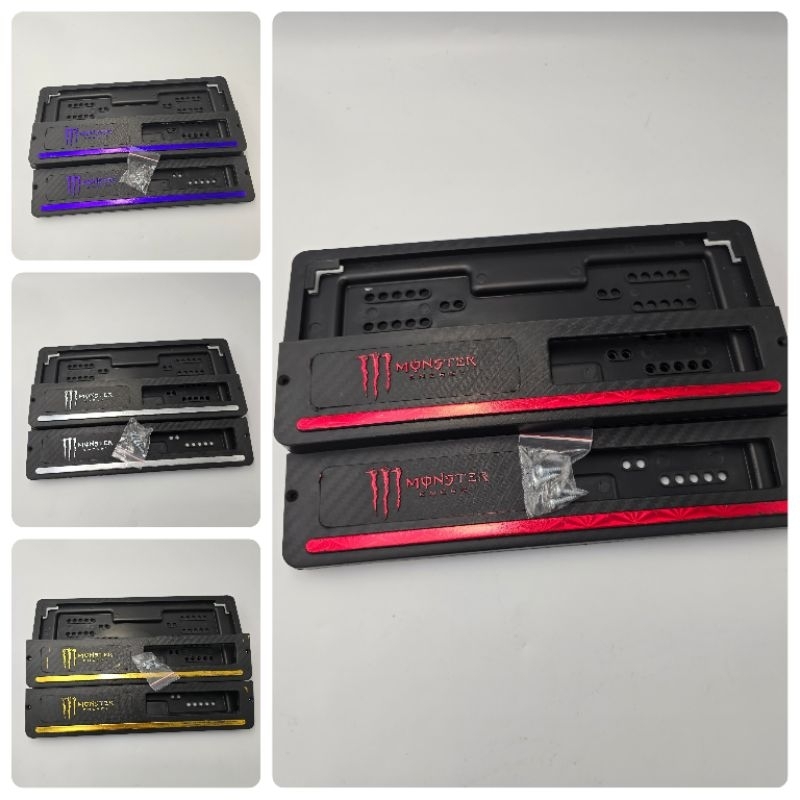 Sepasang Dudukan Plat Nomor Variasi List Warna Dengan Logo Monster - Tempat Plat Nomor Motor - Rumah