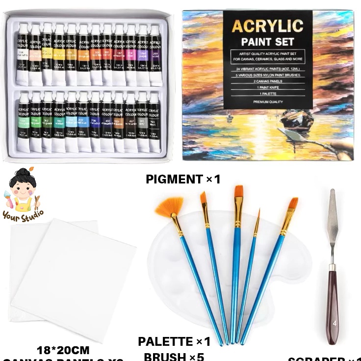 

Super Produk Cat Akrilik SET 24 Warna ISI 33 PCS FREE KANVAS