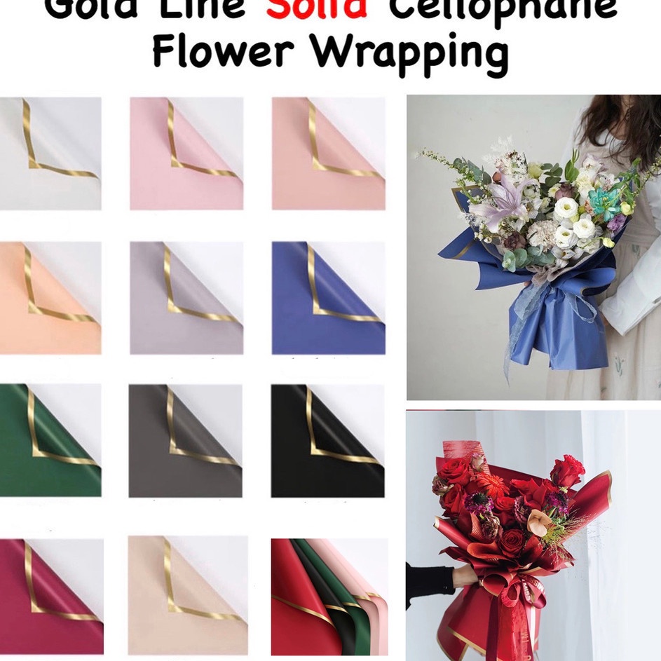 

Kejutan Spesial 2 Lembar Flower Wrapping Paper Varian List Gold Emas Kertas Buket Bunga Cellophane Florist Goldline