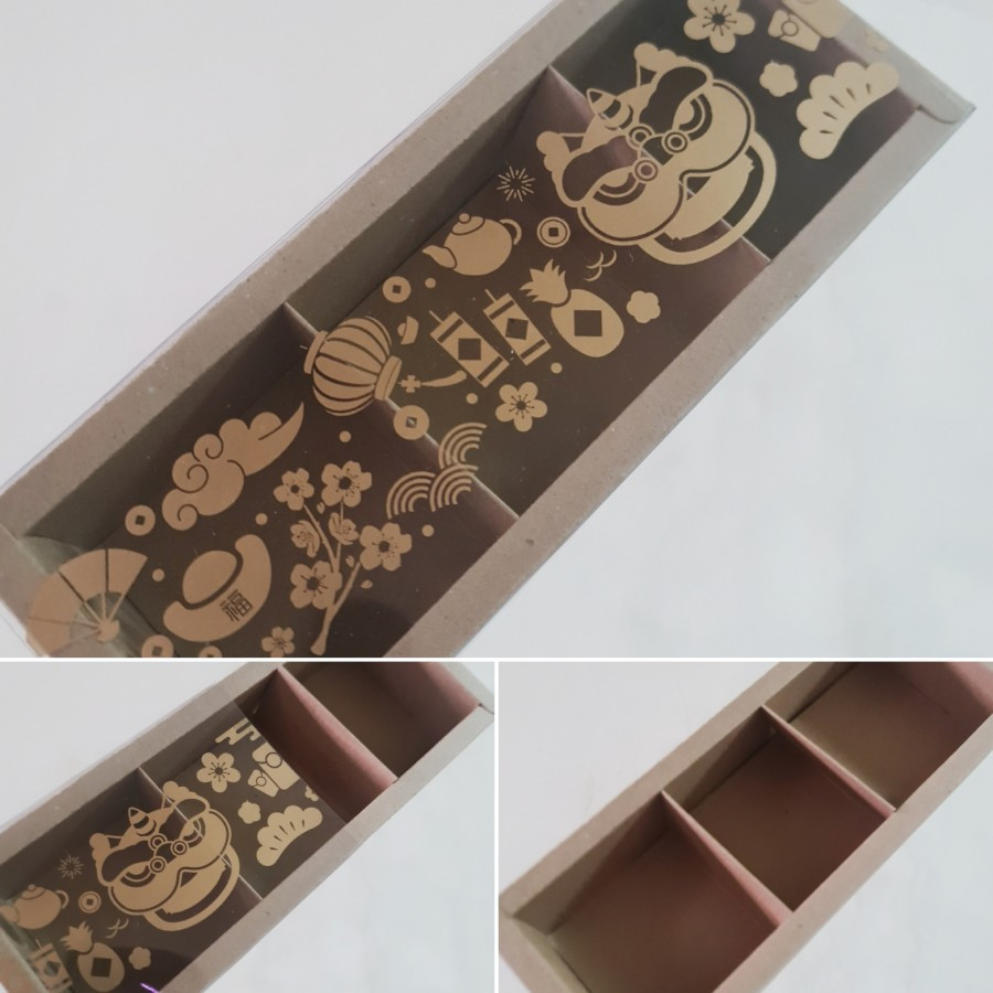 

5 Pcs Dus Mika Transparan Motif Imlek Hampers Dodol Cina Cokelat Sekat 3 Ukuran 7.5 x 7.5 x 4.5 cm