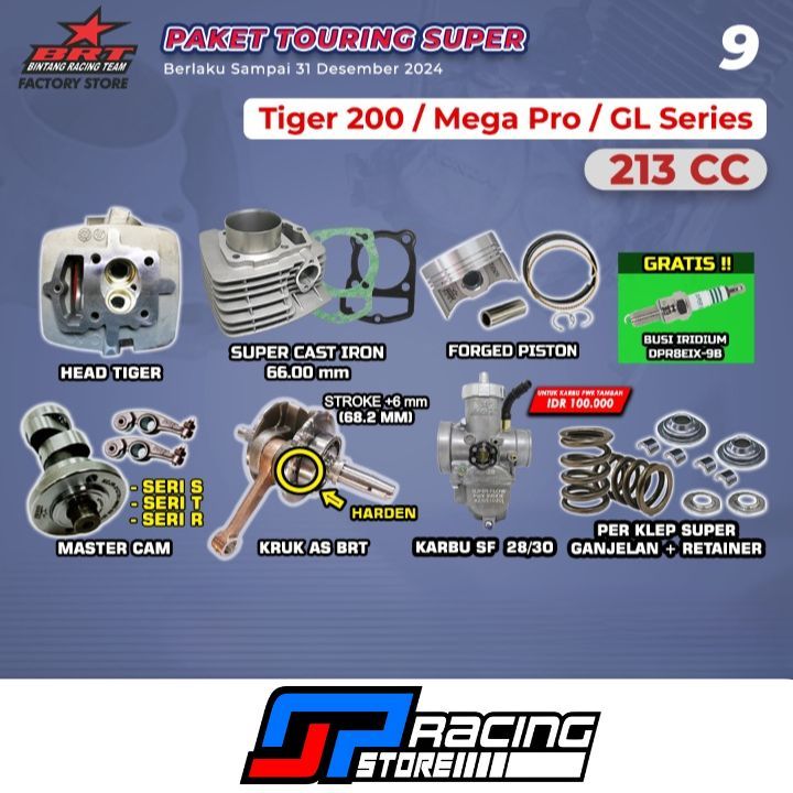 Paket Bore Up Tiger 200/Mega Pro Primus/GL-Head-Blok Piston-Cam-Kruk As-Karbu-BRT Paket Touring 9