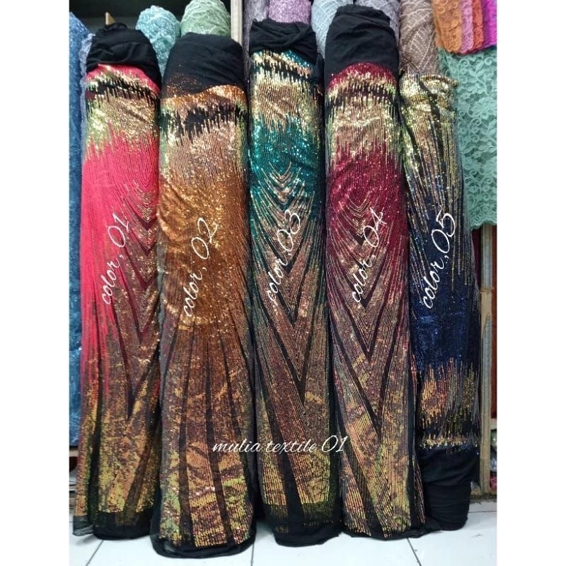 bahan tulle full payet gradasi