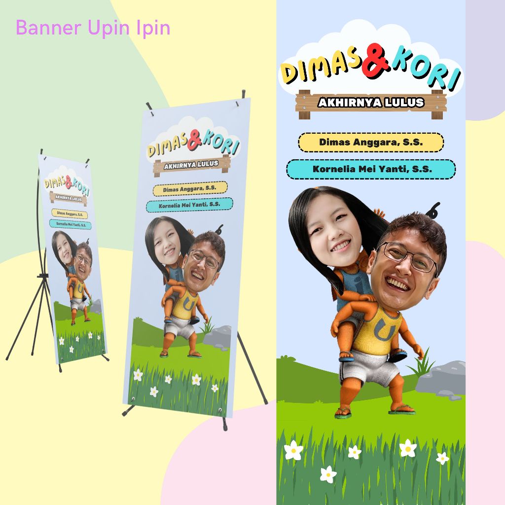CETAK BANNER WISUDA UPIN IPIN [X-BANNER UKURAN 160x60]