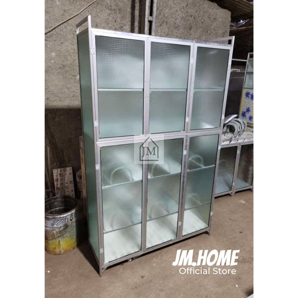 Rak Piring Box Aluminium 3Pintu Kaca Keramik Tertutup Eko 100 Full box 2pintu ALUMINIUM Keramik