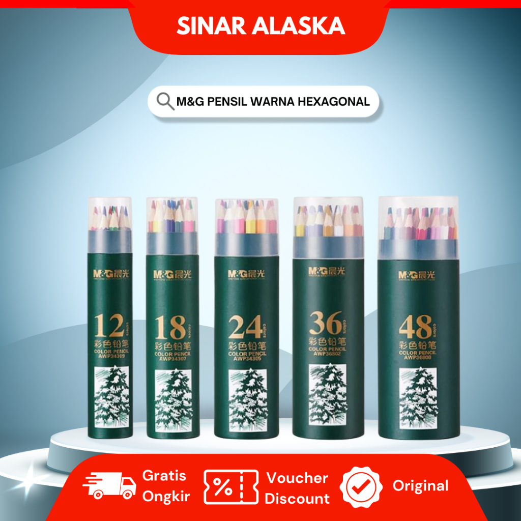 

M&G Pensil Warna Hexagon Color Pencil 1 Set Isi 12/18/24 /36/48 Warna Cerah Tidak Mudah Patah