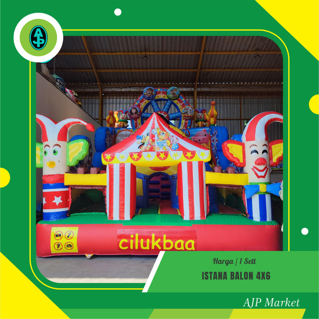 Istana Balon Rumah Balon ukuran 4x6 double slide lengkap prosotan