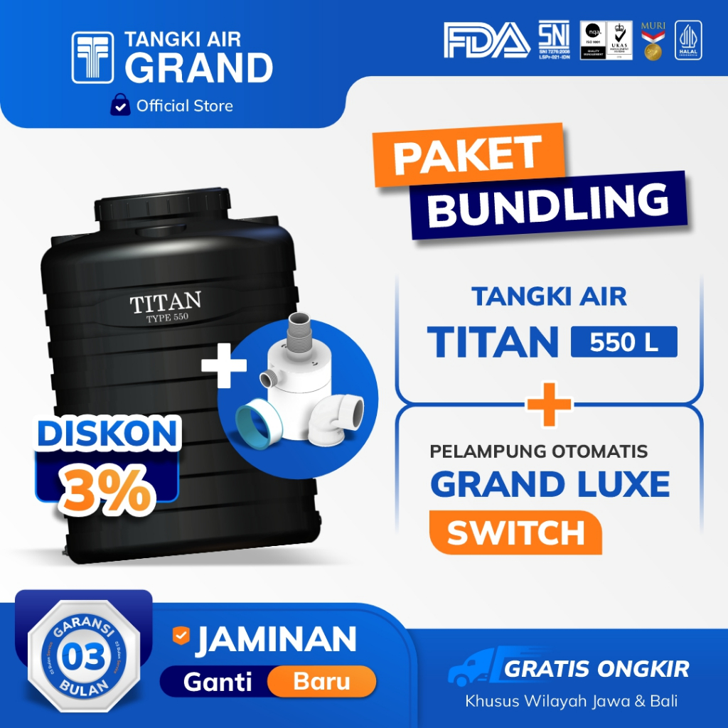 (BUNDLING) Tangki Toren Tandon air Titan Blow 550 L dan Pelampung Otomatis