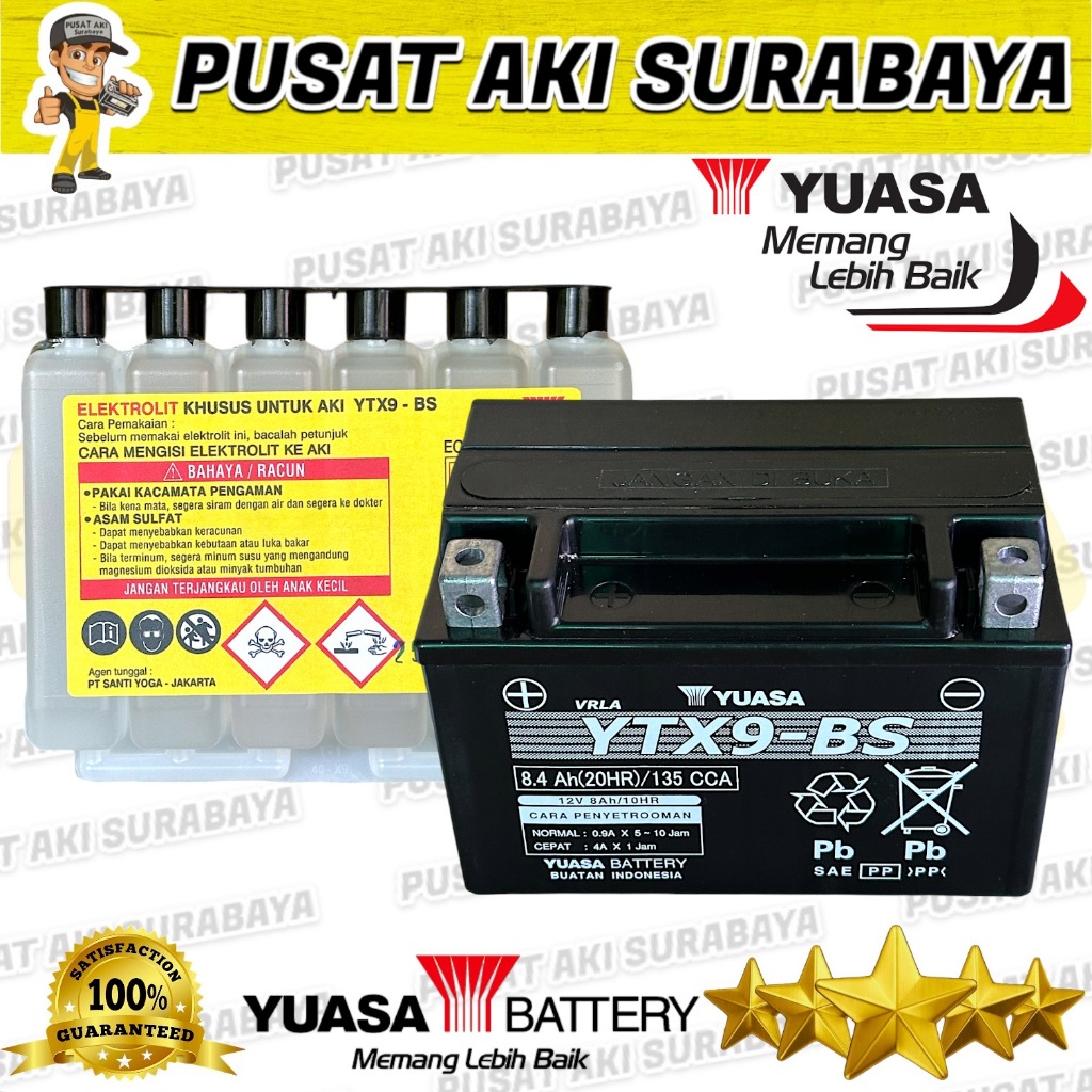 YUASA YTX9 - BS 12V 8AH SEPEDA MOTOR TMAX NINJA H2 CB 650 RR ESTRELLA NINJA 1000 NINJA ZX-6R MTX7A M