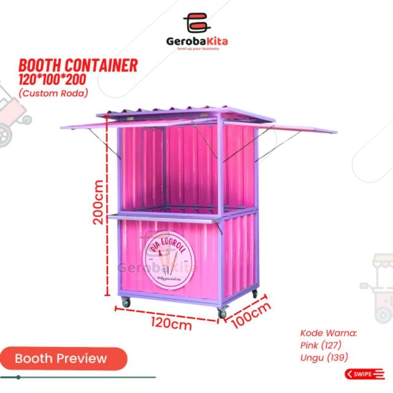 booth kontainer besi hollow knockdown ukuran 120x100x200