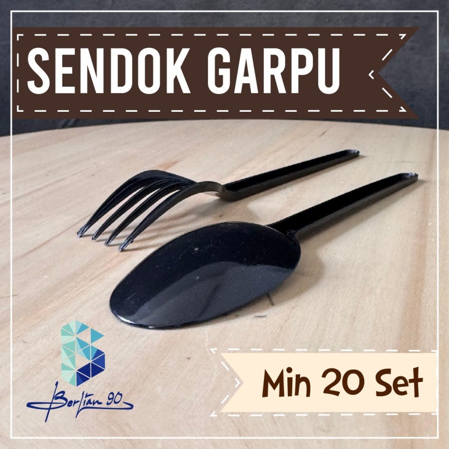 sendok garpuh set satu set sendok garpuh plastik sendok garpuh hitam