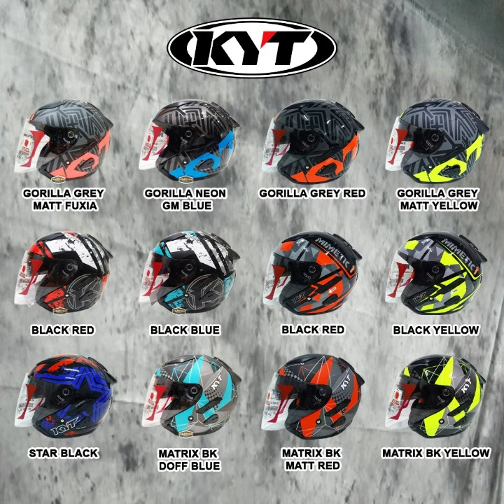 HELM KYT GALAXY SLIDE FLAT R MOTIF HELM HALF FACE DOUBLE VISOR ORIGINAL SNI DOT