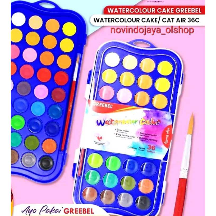 

CAT AIR WATER COLOR CAKE 36 WARNA GREEBEL GRATIS KUAS TERLARIS