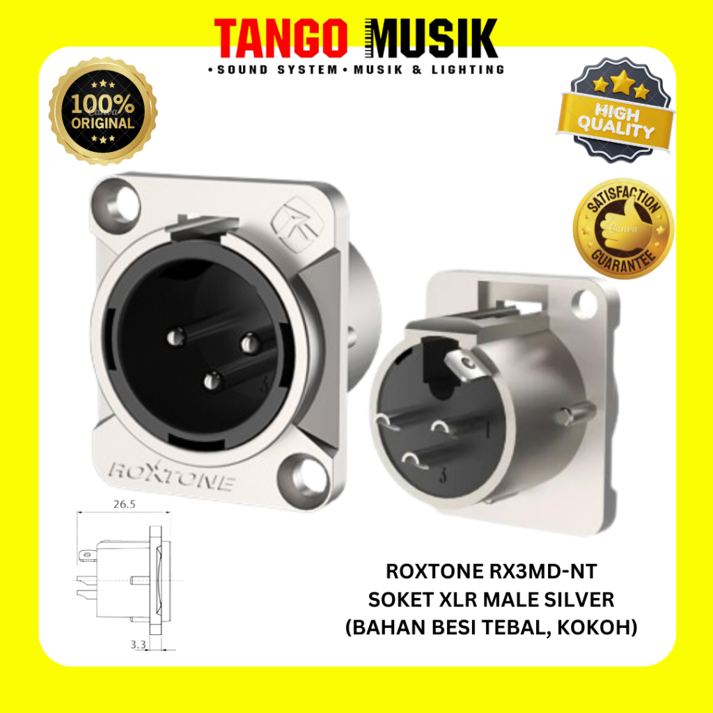 SOKET CASIS JANTAN ROXTONE RX3MD-NT ORIGINAL / SOKET CANON KAKI LURUS / SOKET CANON MALE BODY / Soke