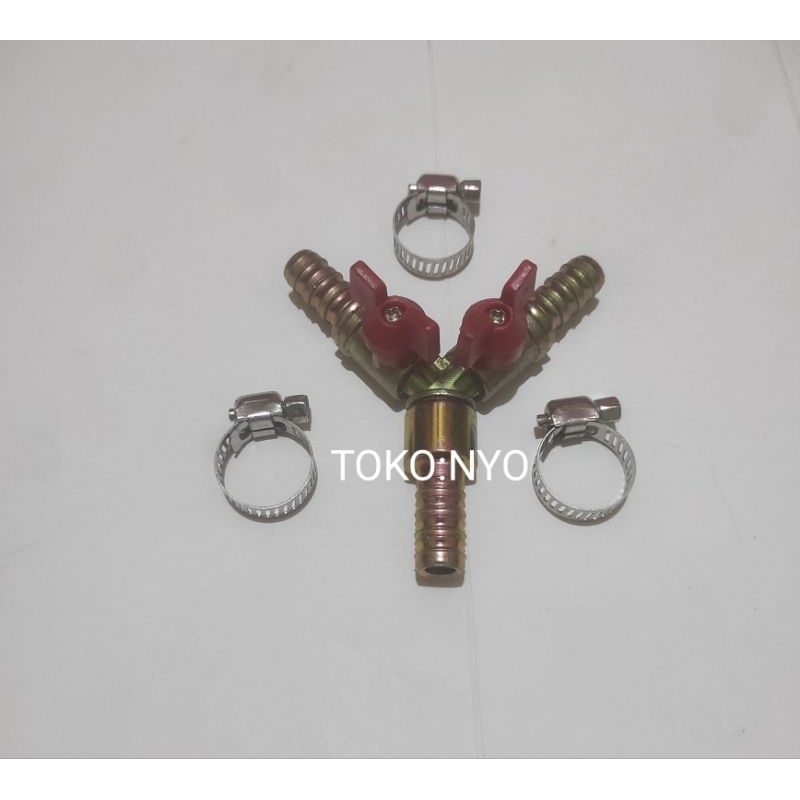 Nepel Sambungan Selang LPG Y Cabang 3 Dengan Stop Kran .