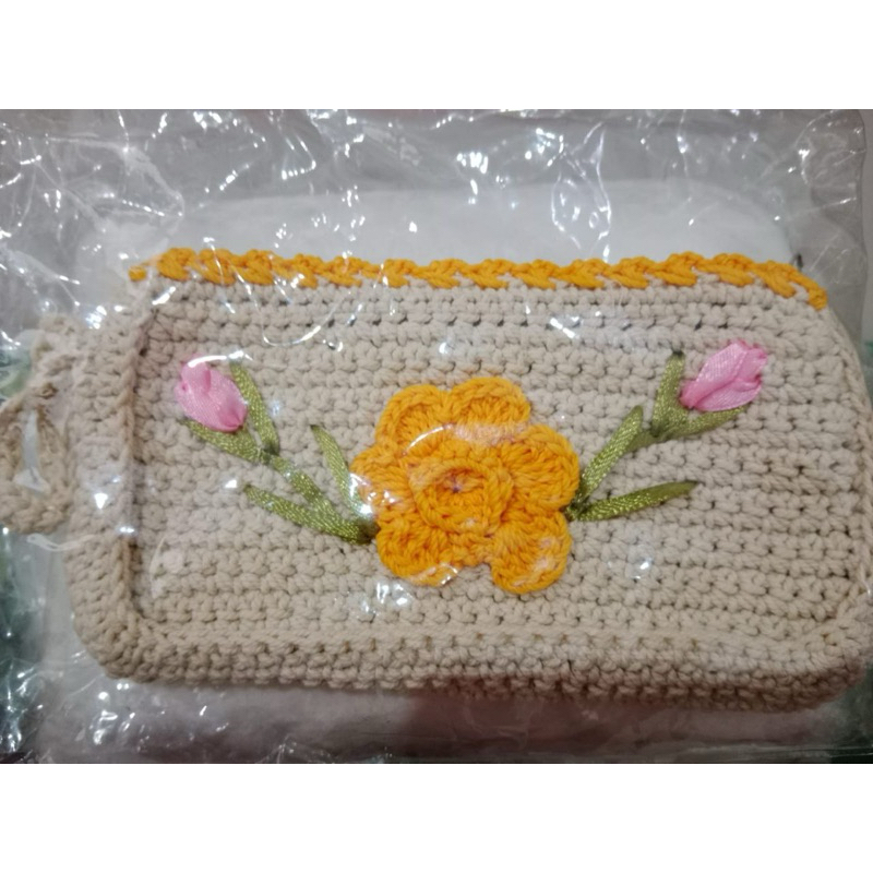 PROMO DOMPET RAJUT 2 RUANG | DOMPET HP RAJUT BUNGA HANDMADE