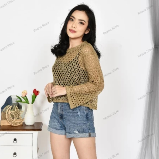 Crop Top Rajut Jaring/outer rajut jaring premium