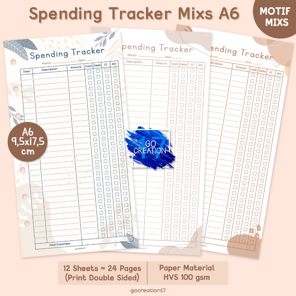 

Buku Planner Refill Kertas Binder Spending Tracker Motif Premium A6