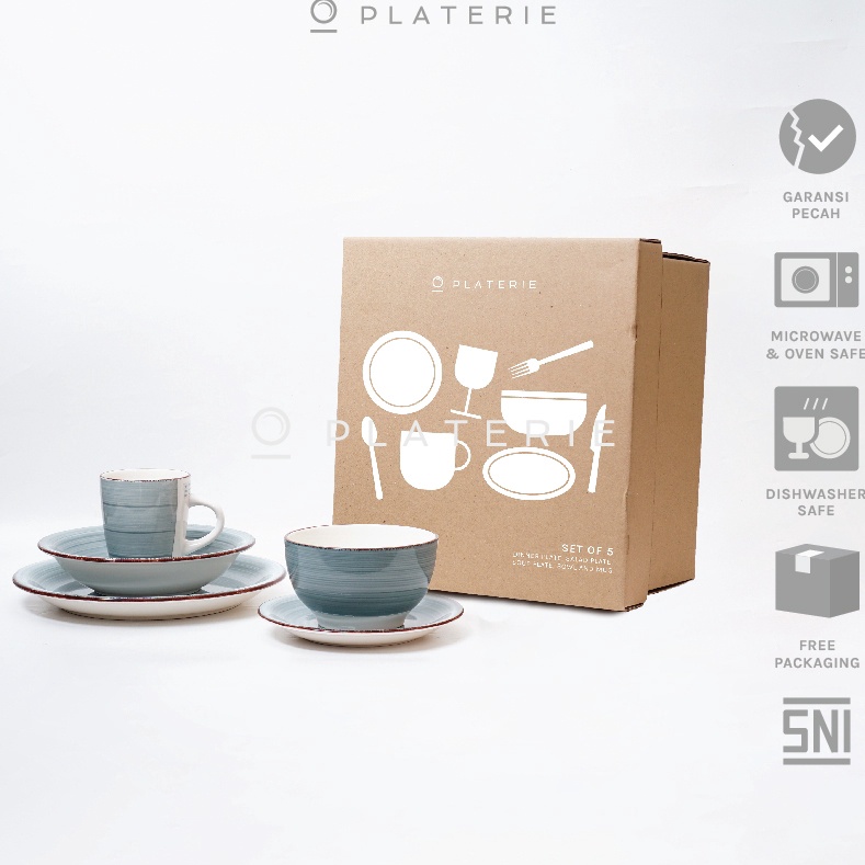 PLATERIE Dinner Set Of 5 Hampers Box Lebaran Piring  Mangkok  g Keramik Hurricane ue  Cream