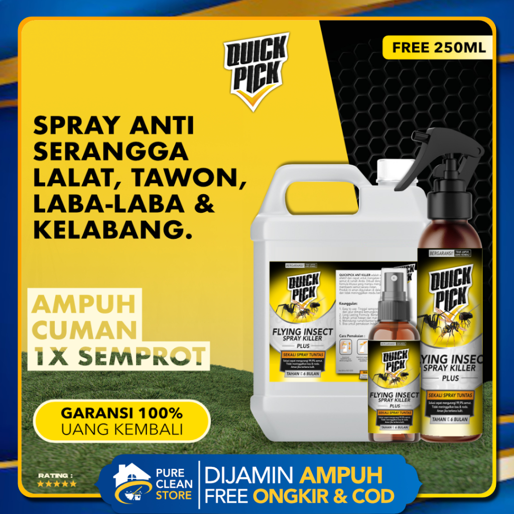 QUICKPICK SPRAY PEMBASMI SERANGGA [BONUS 250ML] 1L 100ML Cairan Aromatic Pengusir LALAT, TAWON, LABA